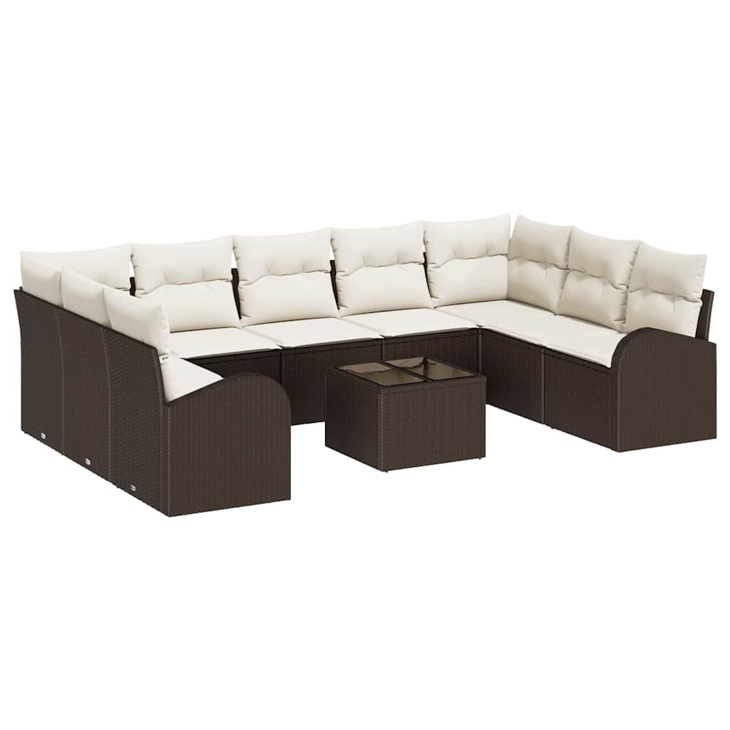 Garten-Sofa-Set mit Kissen 10 pcs Braun und Weiß Poly Rattan